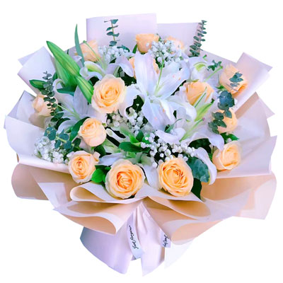 沈阳16朵香槟玫瑰2支百合，爱的温暖和幸福