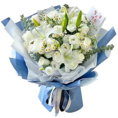 沈阳11朵白玫瑰桔梗百合,爱永恒不息