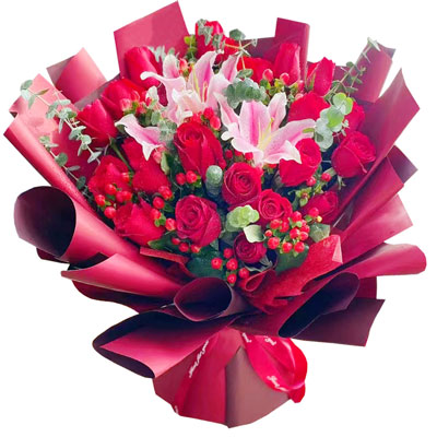 沈阳22朵红玫瑰百合，爱的火焰