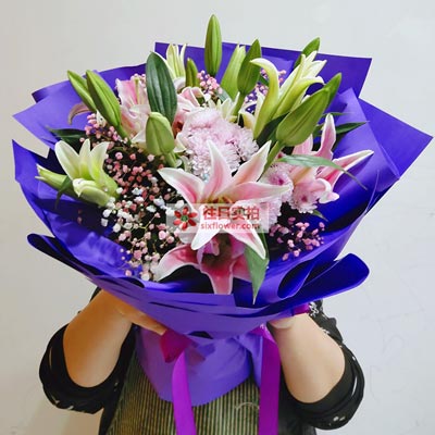 沈阳6支粉色多头百合，真诚的问候